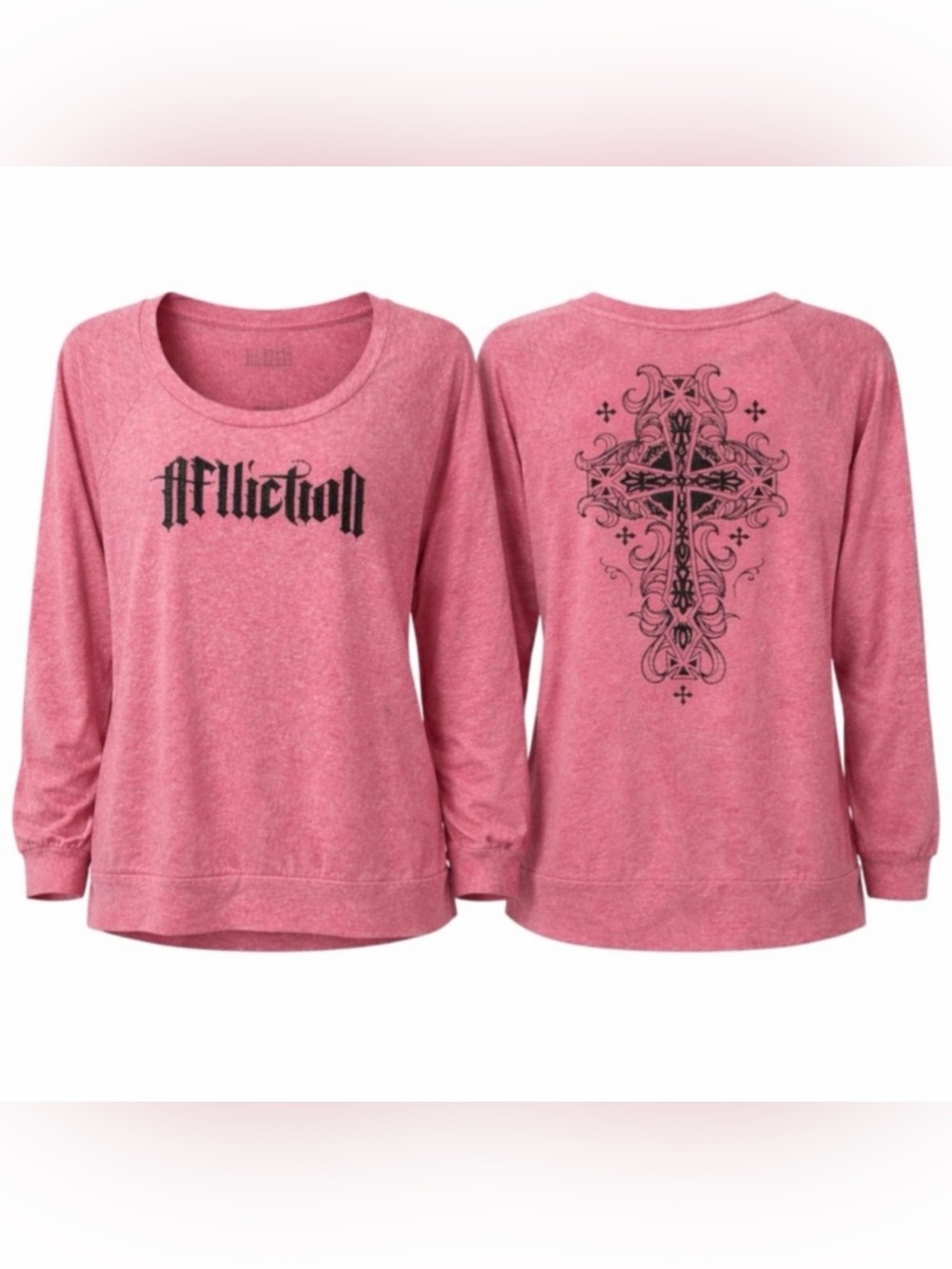 Y2K Affliction Edgy Mall Goth Graphic Long Sleeve Top Women
Size M Rock Glam